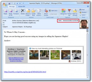 First eMail to CraigsList User First eMail to CraigsList User