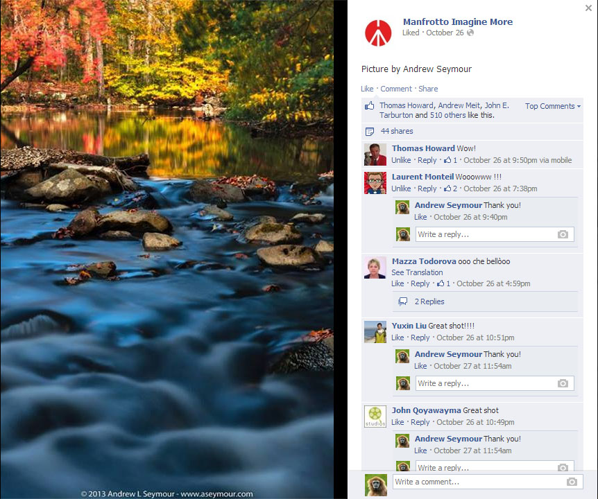 Featured on Manfrotto - Facebook and Google+