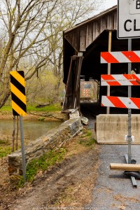 Truck damage to Speakman #1 covered bridge in Chester County PA.