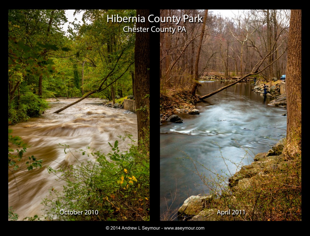 Hibernia Park Oct 10 vs Apr 11 - Two images taken 7 months apart in Hibernia County Park, Coatesville, Chester County PA.